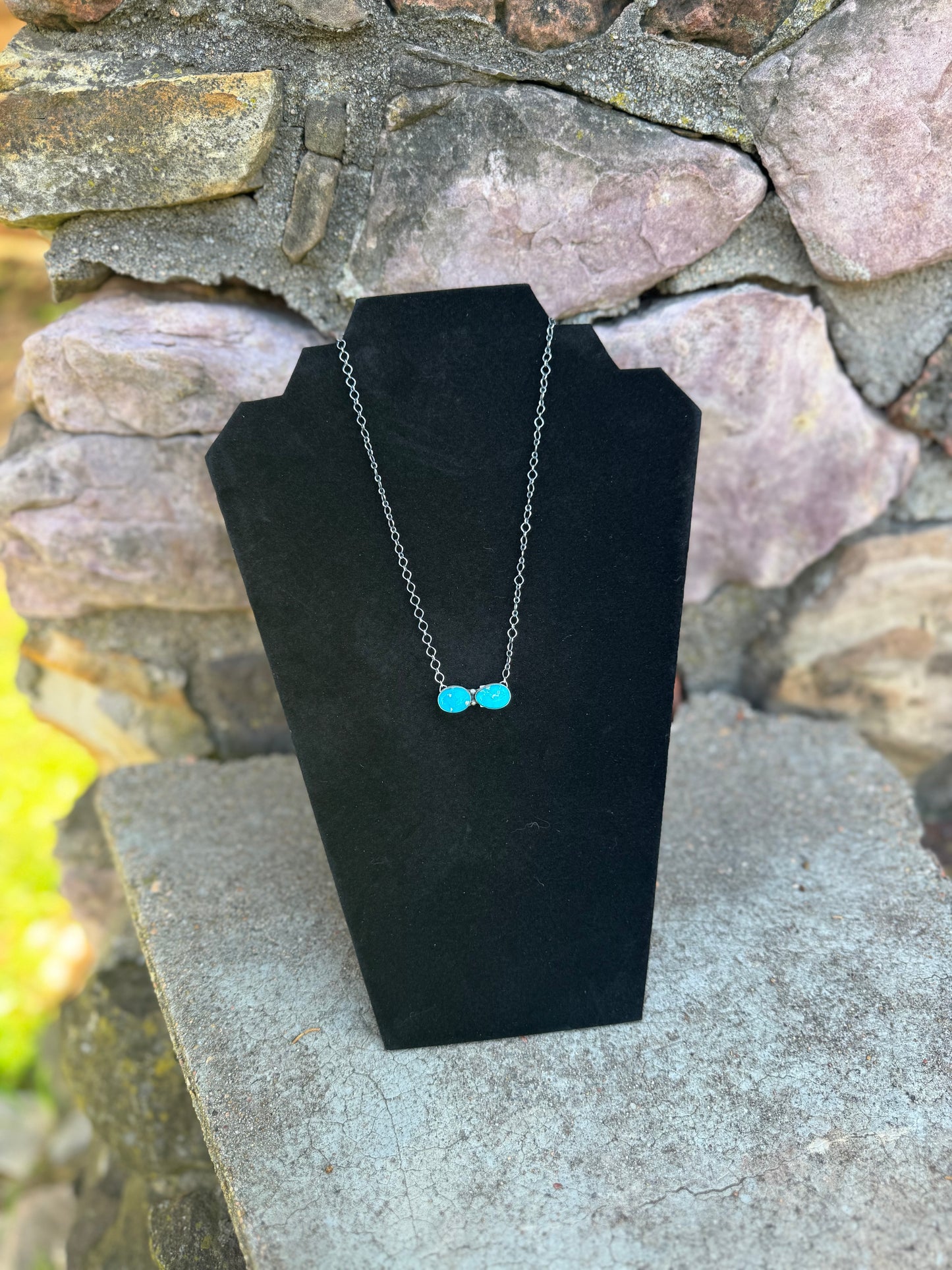 Royston Turquoise Two Stone Pendant Necklace