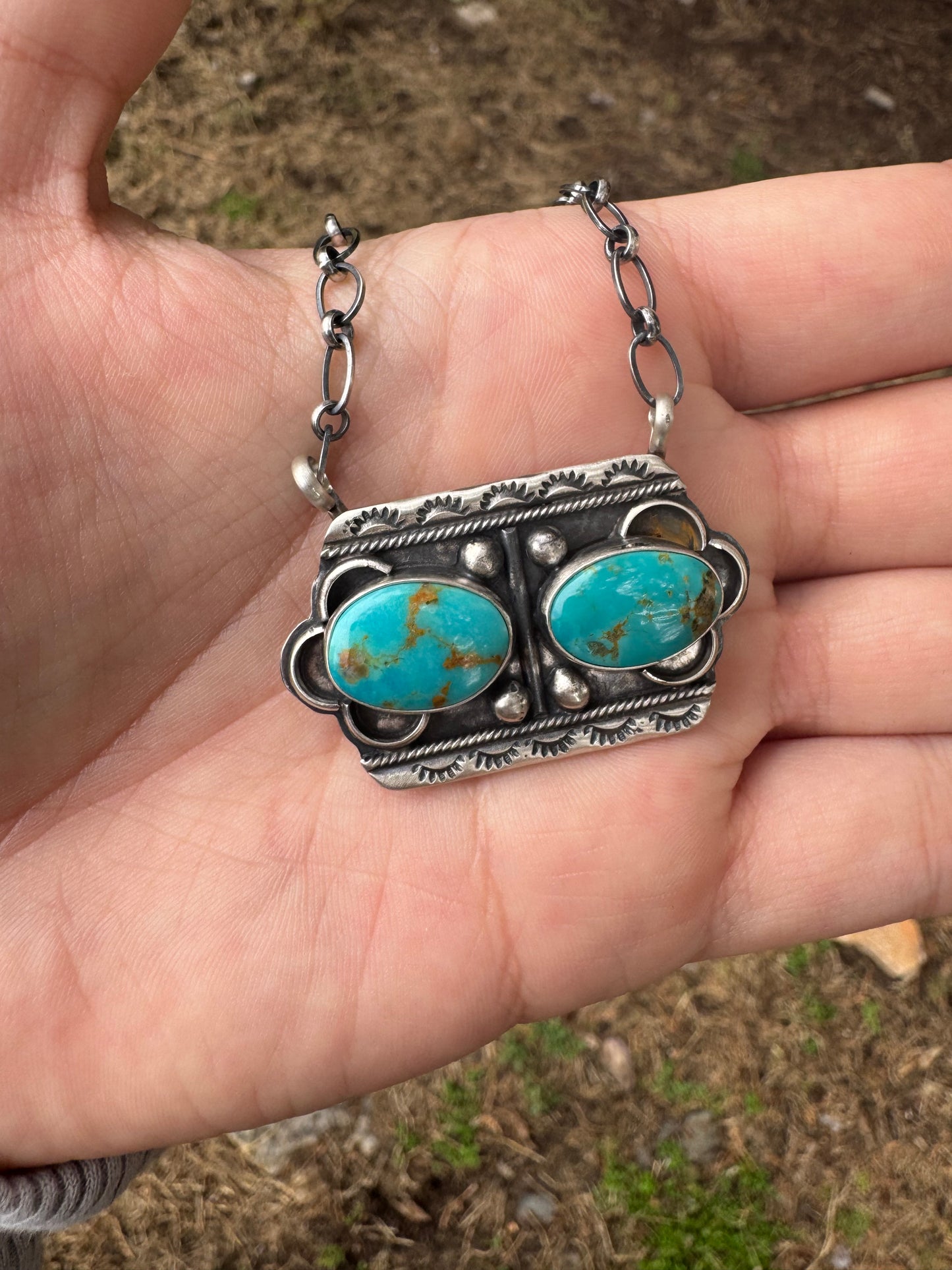 Royston Two Stone and Sterling Silver Pendant Necklace