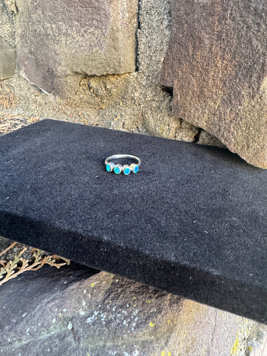 Blue Lab Opal Oval Row Ring Four Stone