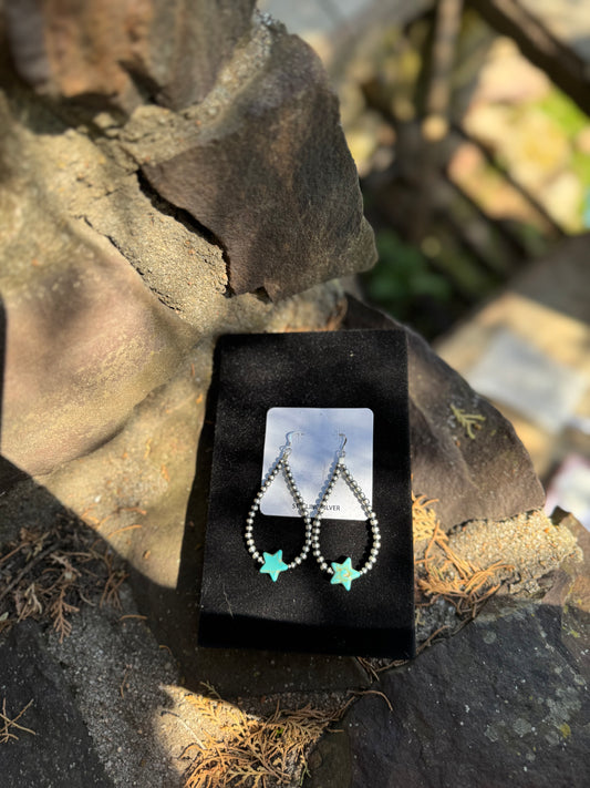 Navajo Pearl and Kingman Turquoise Star Earrings