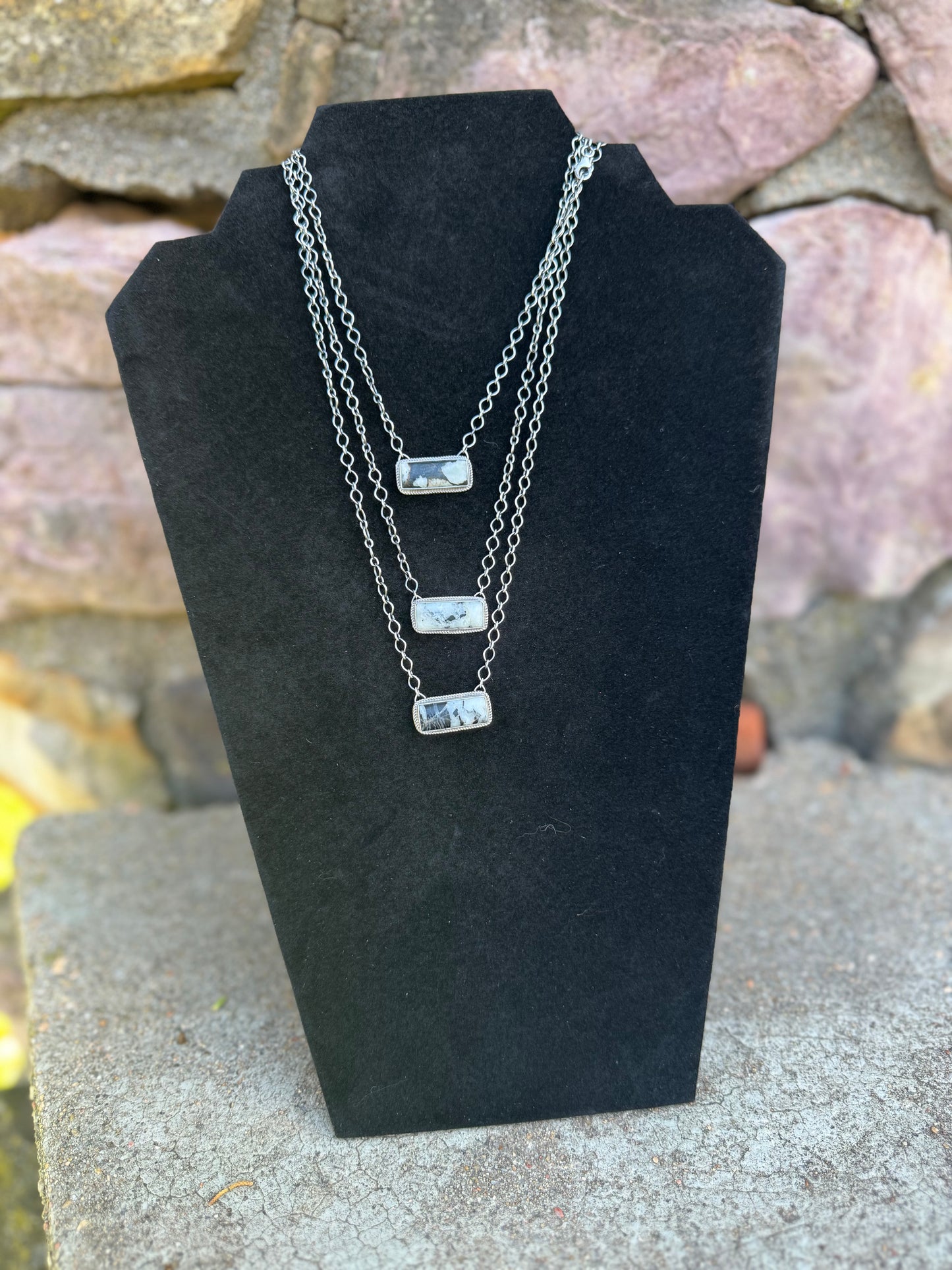 White Buffalo and Sterling Silver Bar Necklace