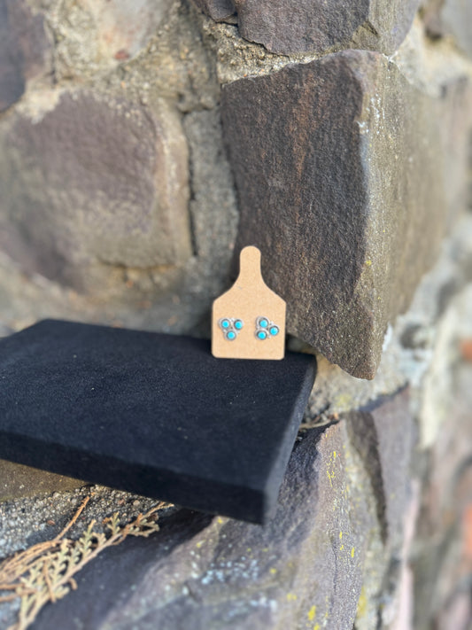 Tri-Stone Turquoise Stud Earrings