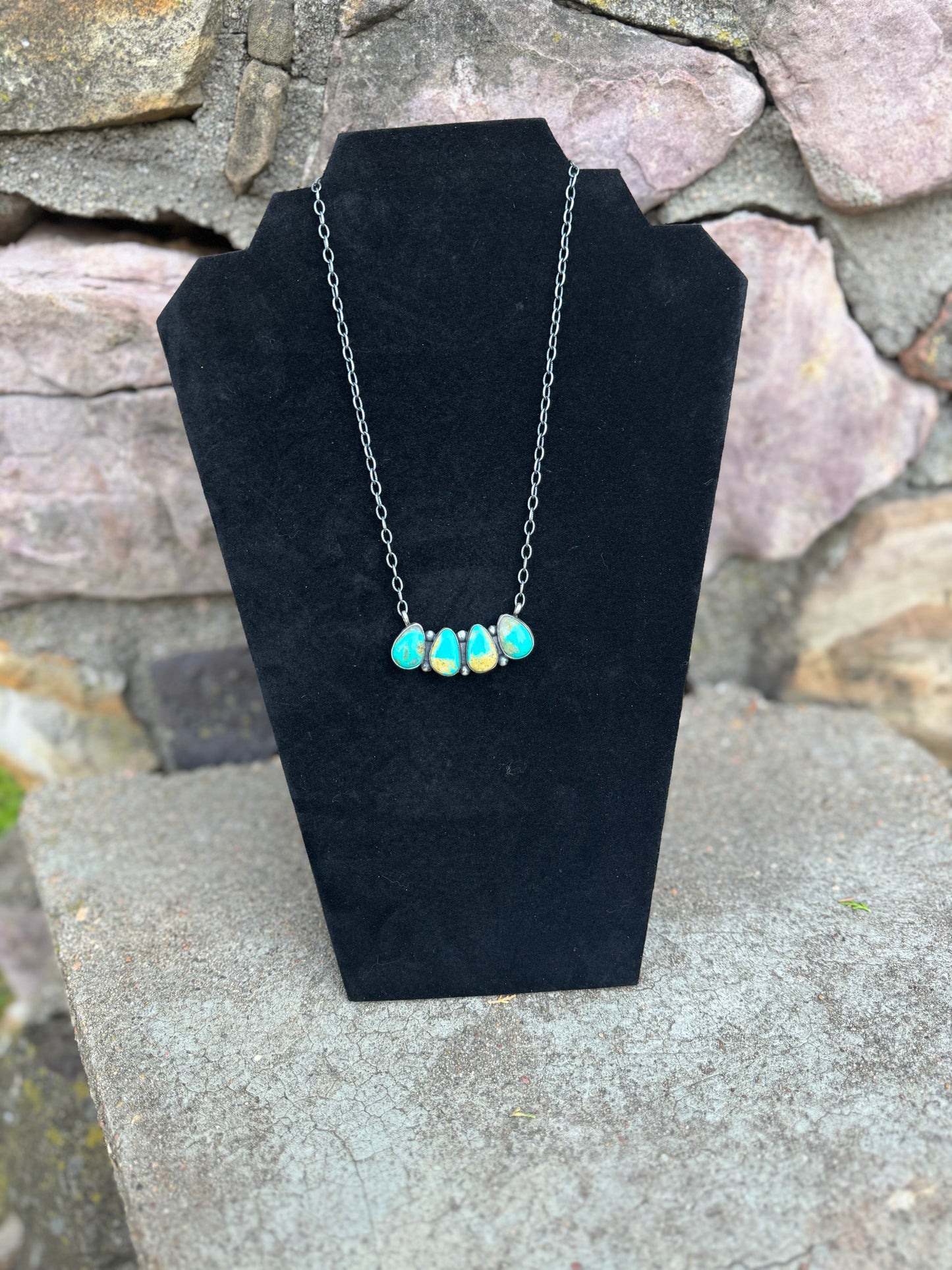 Kingman Turquoise Four Stone Pendant Necklace