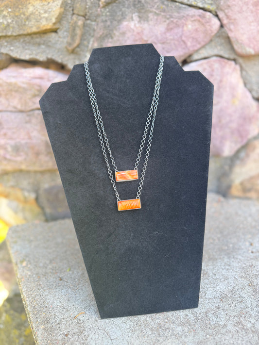 Orange Spiny and Sterling Silver Bar Necklace