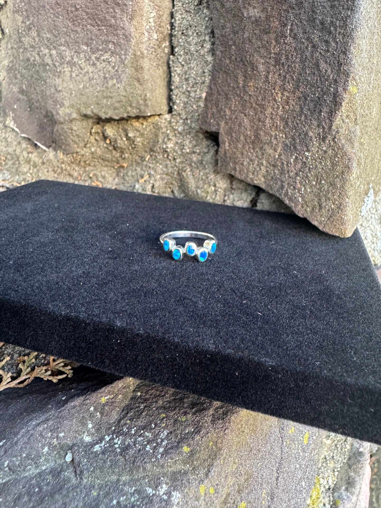 Blue Lab Opal Stacked Oval Ring Five Stone
