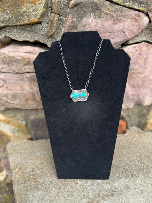 Royston Two Stone and Sterling Silver Pendant Necklace