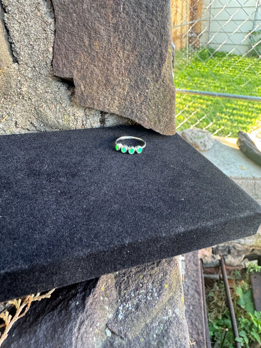 Green Lab Opal Oval Row Ring Four Stone