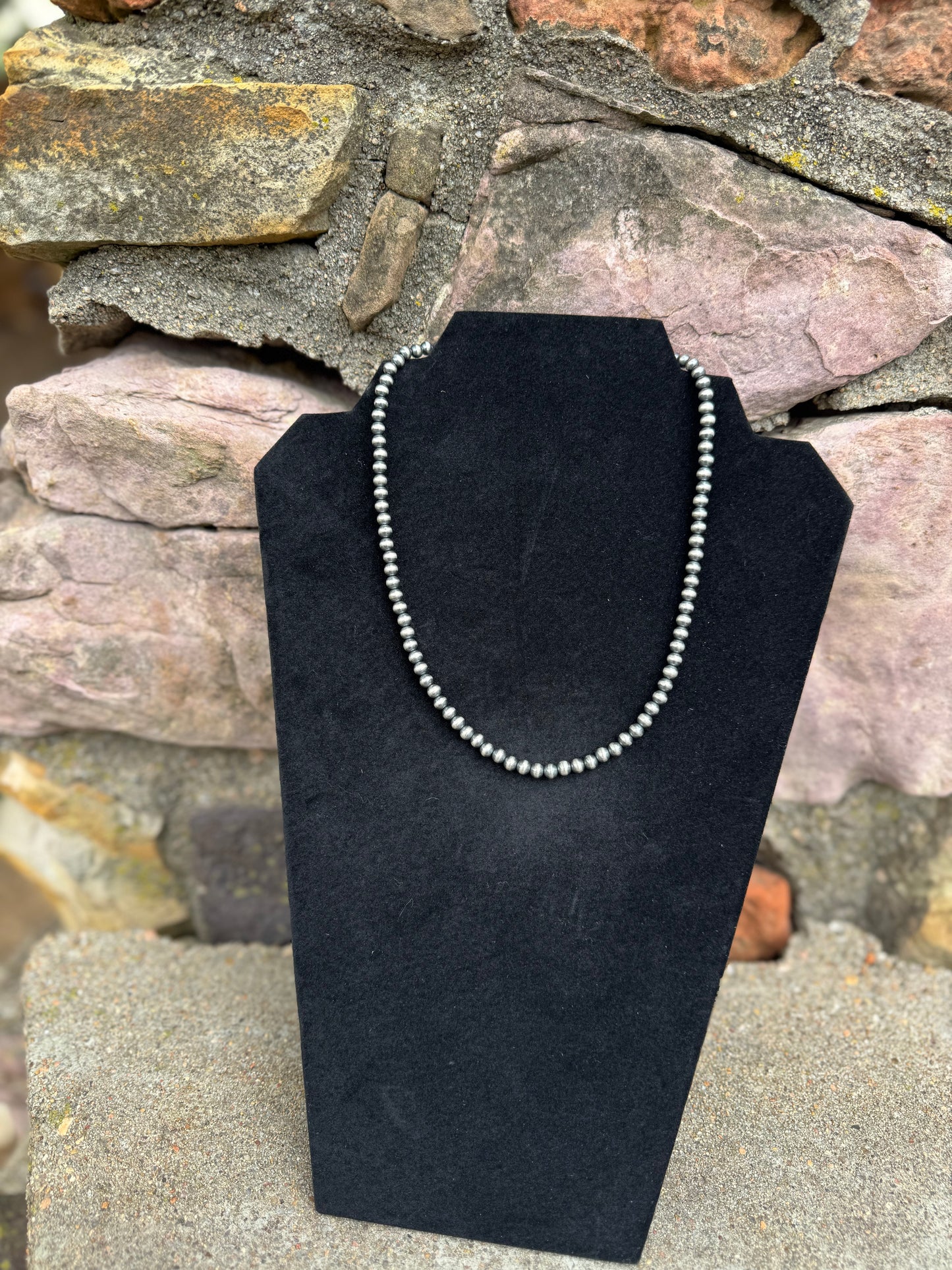 Sterling Silver Desert Pearls 5mm Oxidized Round Bead - 18”