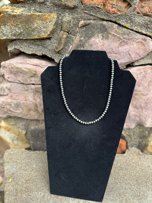 Sterling Silver Desert Pearls 5mm Oxidized Round Bead - 18”