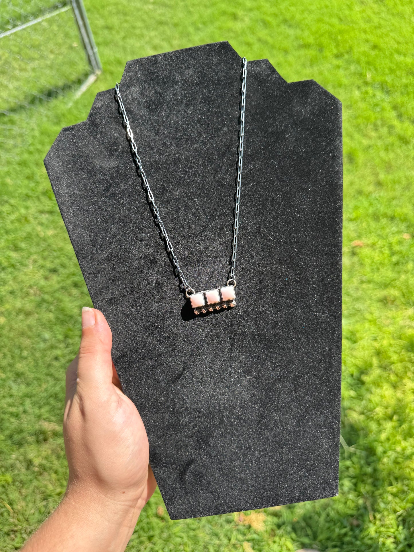 Pink Conch and Sterling Silver Bar Necklace