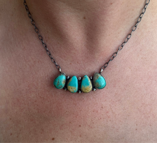 Kingman Turquoise Four Stone Pendant Necklace