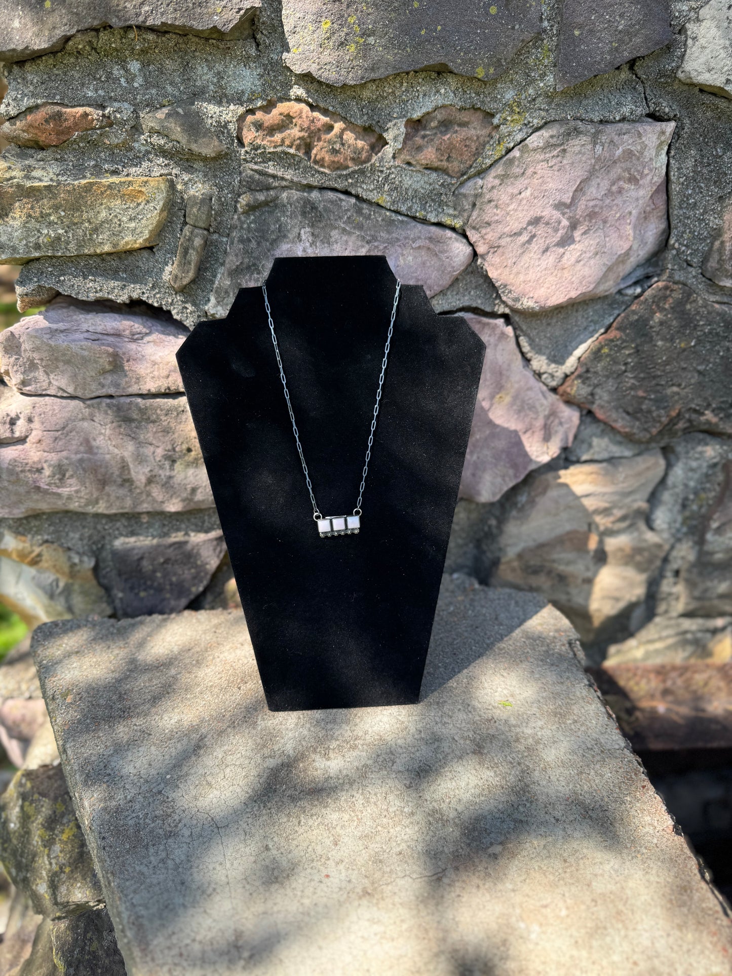 Pink Conch and Sterling Silver Bar Necklace