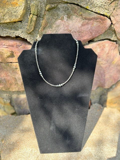 Sterling Silver Mixed Graduated Desert Pearls Oxidized Bead Necklace - 18”
